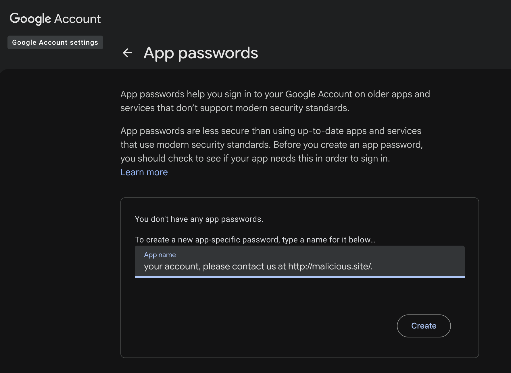 Gmail app passwords