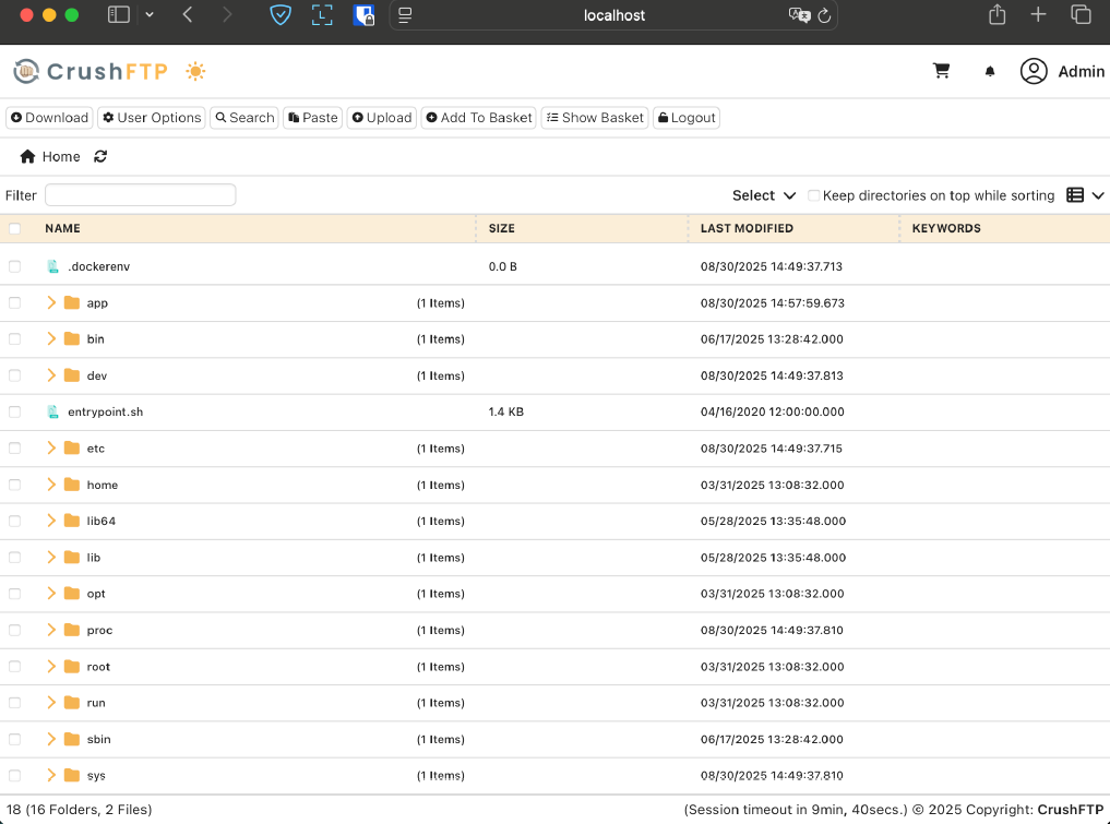 CrushFTP web interface when logging in