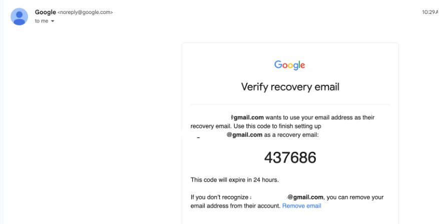 verifying gmail account as recovery account